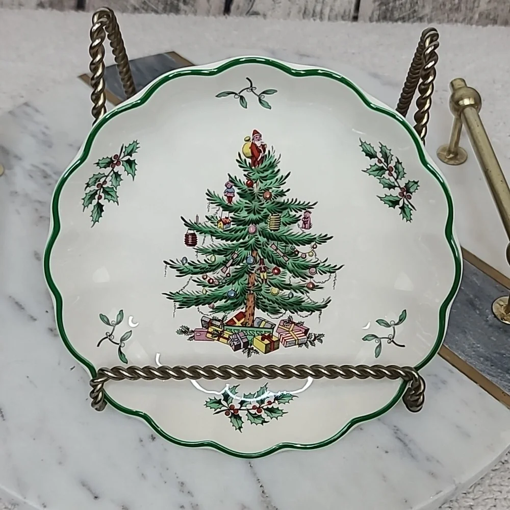 Spode Christmas Tree Vintage Collectible Small Round Scalloped/Fluted Platter